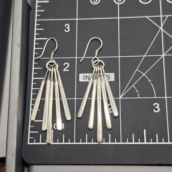 VTG Taxco TC-33 Sterling Silver Dangle Earrings 2.5" Mexico Paddle Fan Style 14. - Picture 5 of 7